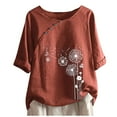 thumbnail image 4 of Androgynous Clothing, O-Neck Short Button Sleeve Print Floral T-Short Fashion Tops Blouse Casual Women Women's Blouse Red, 4 of 4