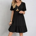 thumbnail image 2 of WTXUE Plus Size Dresses, A-Line Short Sleeve Vestidos Casuales Para Mujer V-Neck, Summer Dress Flowy Casual Skinny Ruffle Dresses Solid Mid-Length Flowy Dresses Women's Plus, Black Size L, 2 of 7