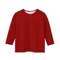 thumbnail image 5 of LIaqionyy Girls Basic Solid Color Tops 3-12 Years Casual Round Neck 3/4 Sleeves T-Shirts Lightweight Comfy Pullover, 5 of 5
