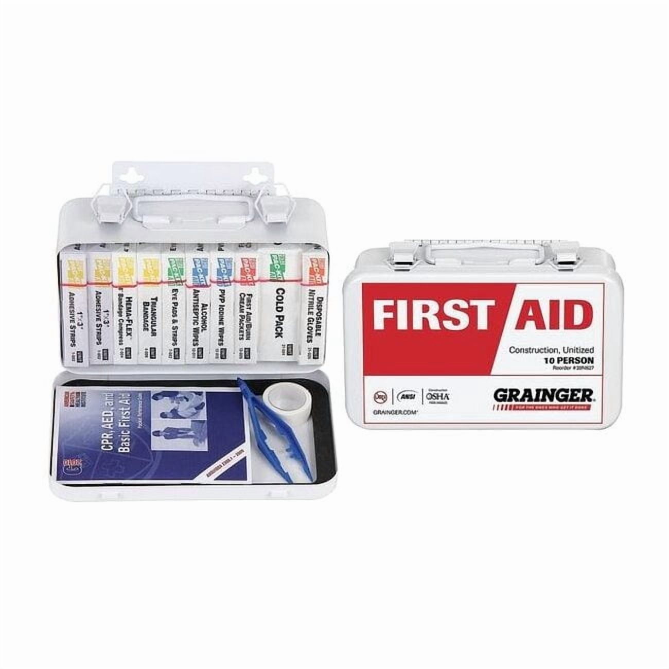 First Aid Kit and Housing, Metal 74 Components, 10 People Served 54582