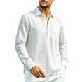 thumbnail image 2 of LEKWK Linen Shirts for Men Long Sleeve Henley Collar Tops with Chest Pocket Lightweight Loose Fit Beach Vacation Golf Work Fall Tops, 2 of 9