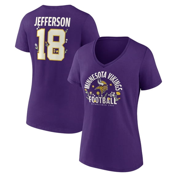 Women's Justin Jefferson Purple Minnesota Vikings Floral Name & Number V-Neck T-Shirt