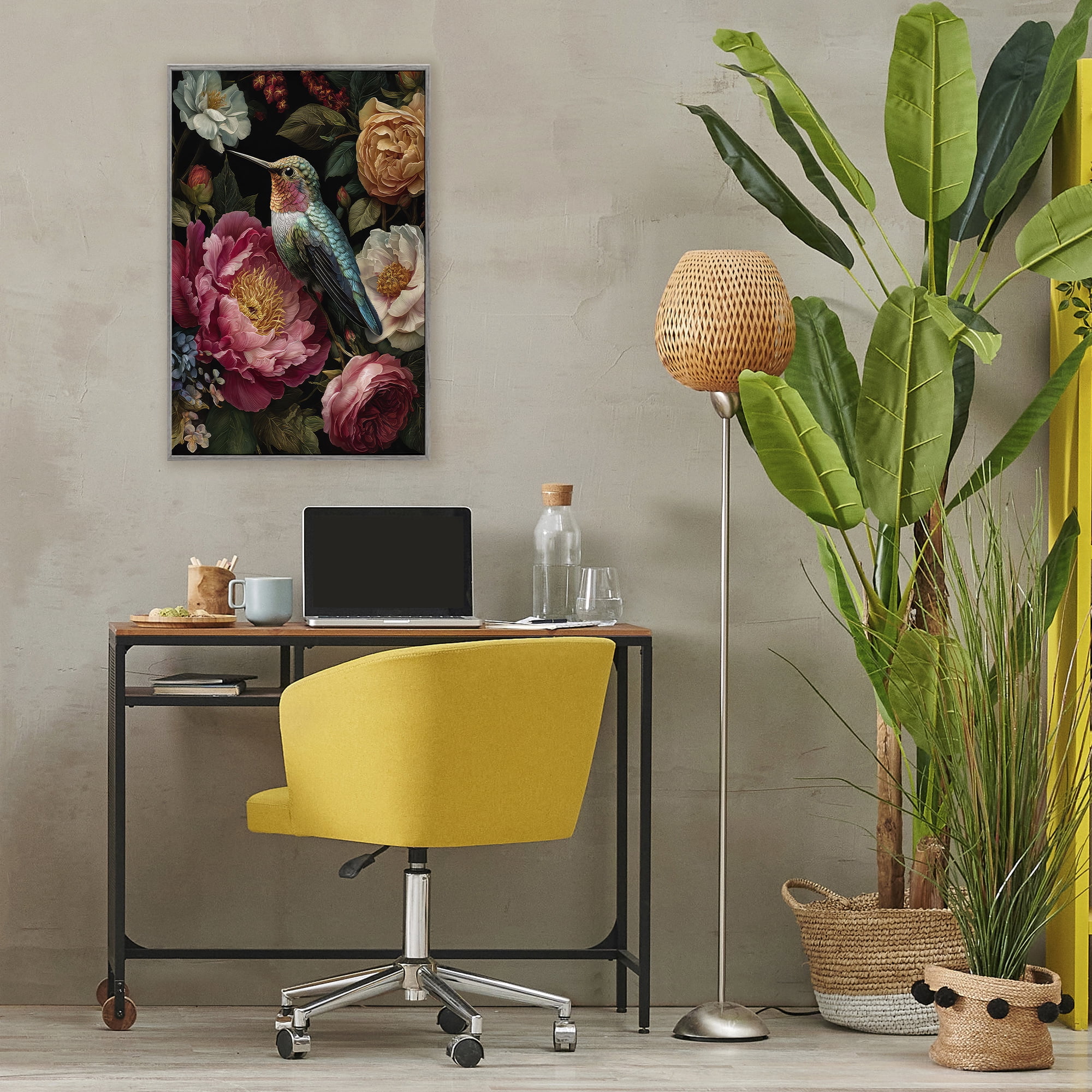 Stupell Industries Hummingbird & Lush Blooms Gray Framed Giclee Art, design by The Wands Want