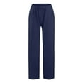 thumbnail image 5 of WULMLEO Linen Pants Women Spring Summer Dressy Casual High Waisted Drawstring Pant Cotton Straight Leg Lounge Trousers Navy S, 5 of 7