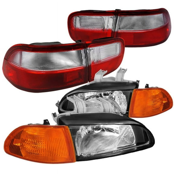 Spec-D Tuning Black Headlights   Amber Corner Lamps   Red/Clear Tail Lights for 1992-1995 Honda Civic Sedan Left   Right Pair