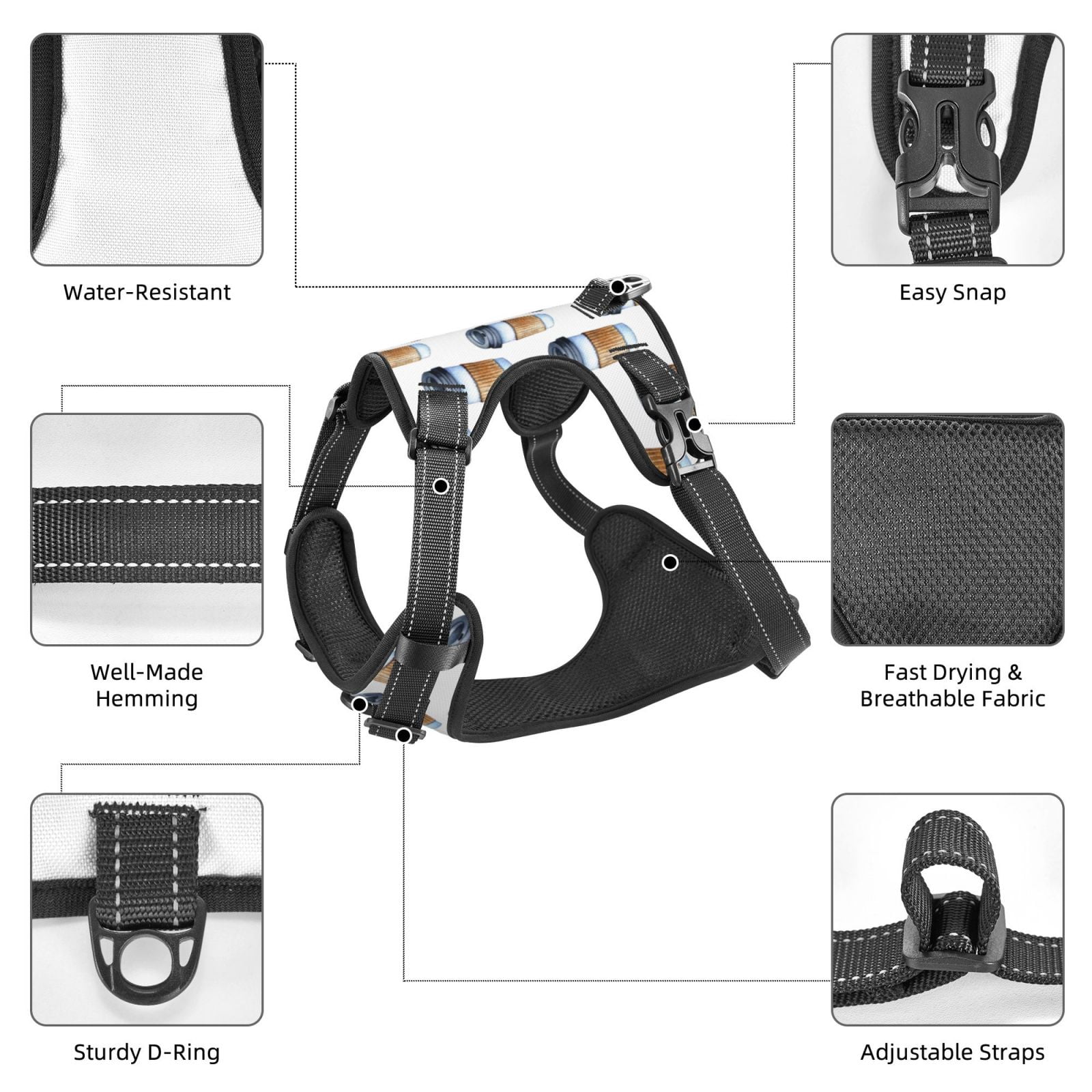 Fuzoiu Coffee To Go Pattern Print Reflective Dog Harness,Adjustable, Breathable Pet Vest,Dog Harness No Pull,No Choke Pet Vest for Small, Medium, and Large Dogs-Small
