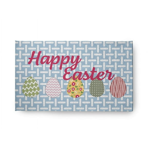 18" x 30" Simply Daisy Happy Easter Novelty Chenille Area Rug, Lighter than Air Blue