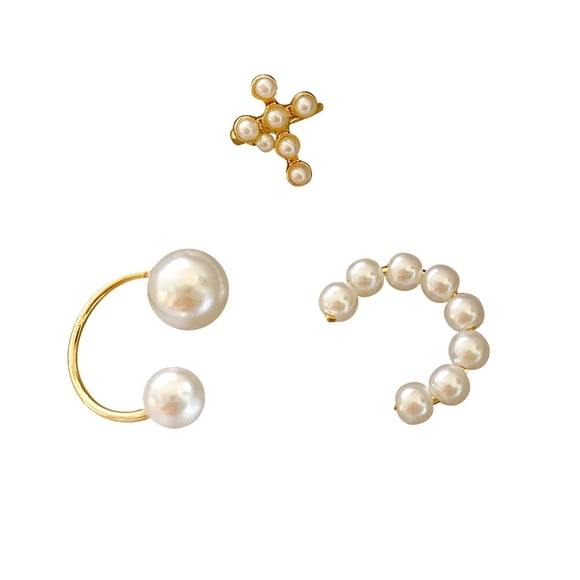 3PCS Imitation Pearl Ear Clips No Ear Hole Ear Jewelries Chic Pearl Ear Clips