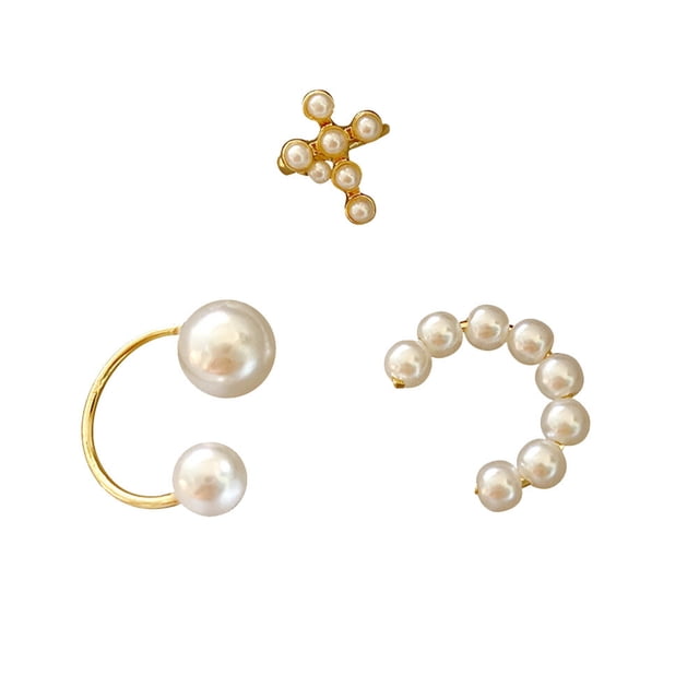 3PCS Imitation Pearl Ear Clips No Ear Hole Ear Jewelries Chic Pearl Ear Clips