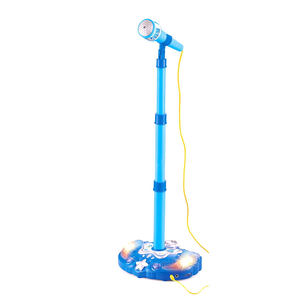 Adjustable Holder with Flashing Stage Lighting and Pedals Connect to Mobile Phone Single Microphone Karaoke Singing Childrens Musical Toy 