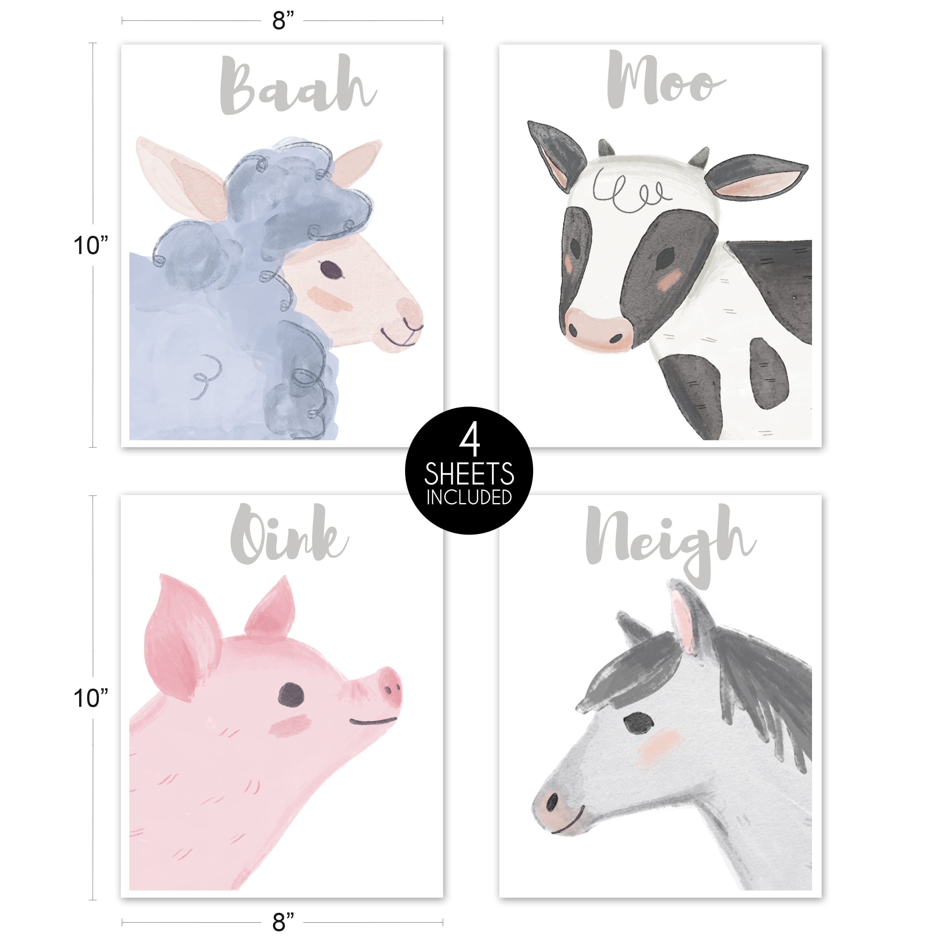 Farm Animals Art Paper Print (Set of 4) by Sweet Jojo Designs 