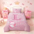 thumbnail image 2 of meiyoeat Pink Glitter Butterfly Monogrammed L Twin Bedding for Girls, Sparkle Floral Initial Letter Duvet Cover Set, Pink Reversible2 Pieces, 1 Duvet Cover and 1 Pillowcase, 2 of 5