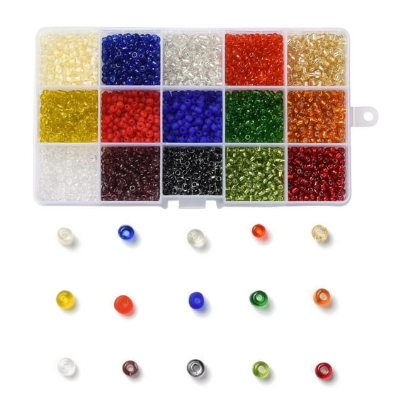 1box 180G 15 colors Glass Seed Beads Transparent Colours Round Mixed color 6/0 4~5x2.5~4.5mm Hole: 1.2~1.5mm 12g/color Multi-color