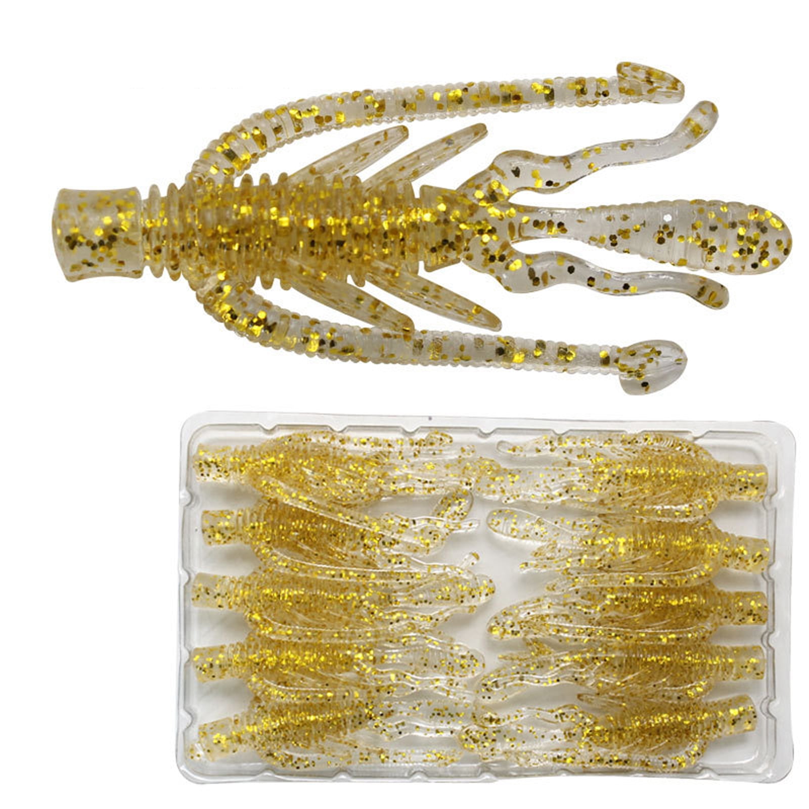 QLUEWX 10PCS Floating Shrimp Soft Lures Gold Scented High Elastic Crawfish Bait 2.48in Artificial Fishing Soft Baits Freshwater Saltwater Tackle Gift for Anglers
