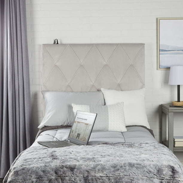 TwinXL Tufted FXL Upholstered Headboard with USB Port, Lt. Grey Finish