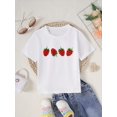 thumbnail image 1 of Adorable Strawberry Cartoon Print Girls' T-Shirt - Soft Polyester, Casual Crew Neck, Short Sleeve, Summer Knit Top for Youngsters & Youngsters, Youngsters Girl Shirts, 1 of 7