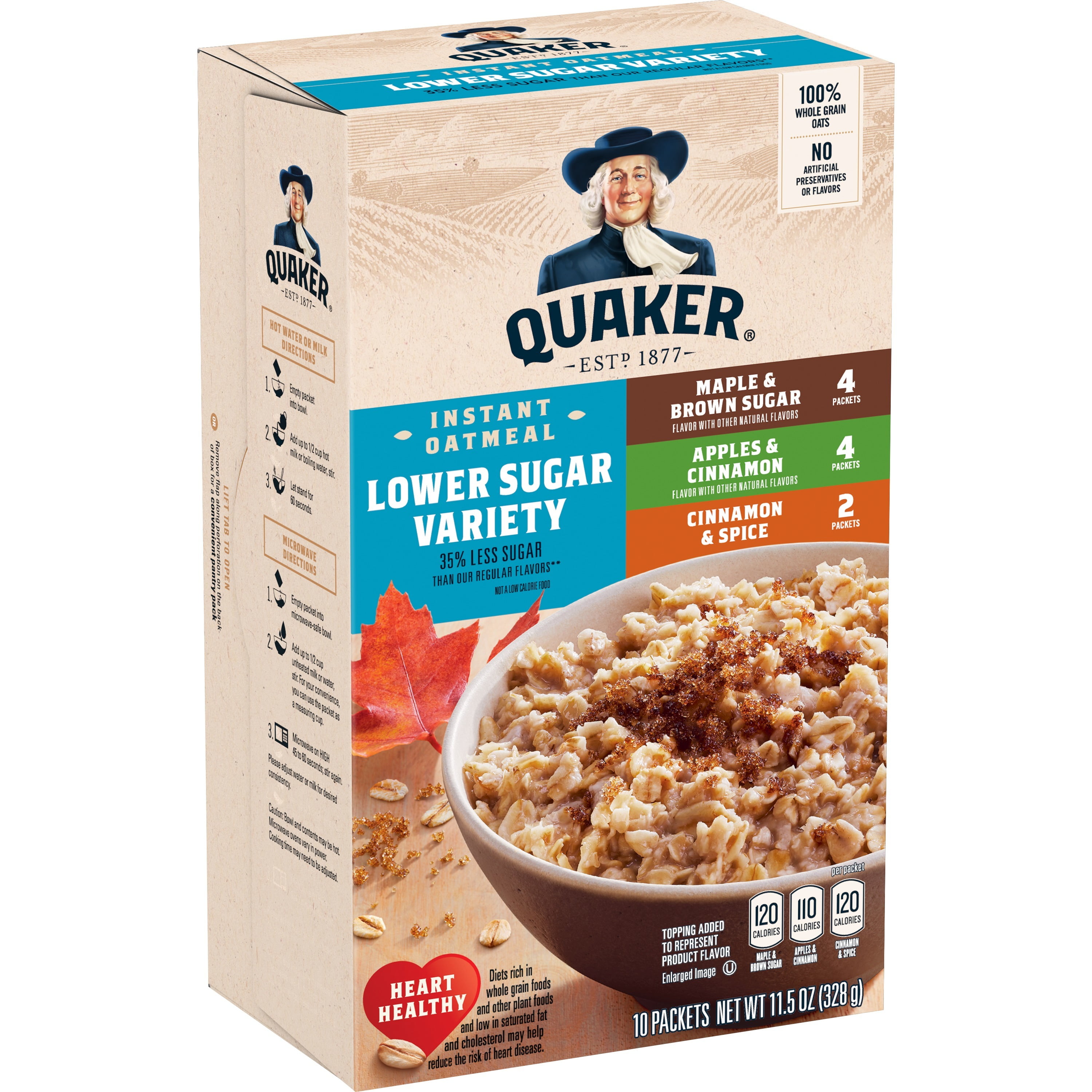 Quaker Instant Oatmeal Lower Sugar Variety Pack 10 Packets Walmart Com Walmart Com