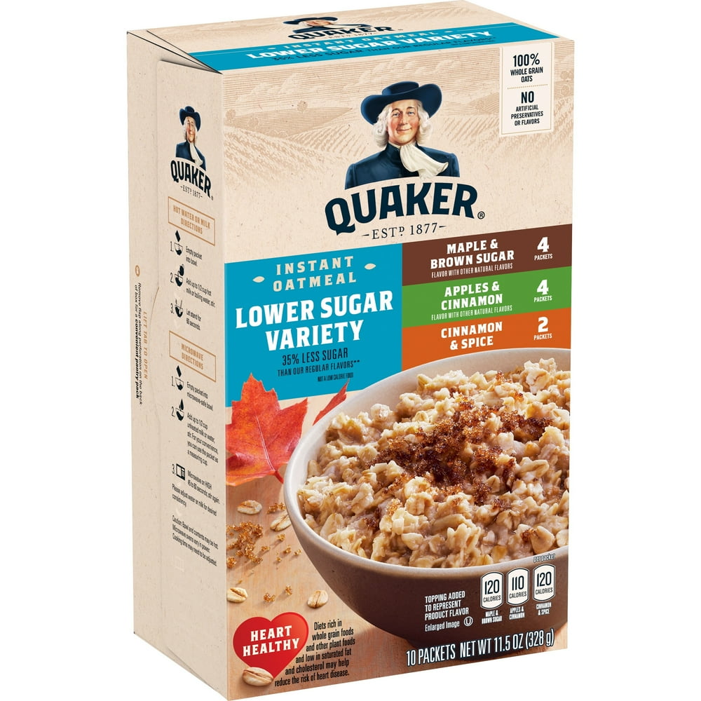 Quaker Instant Oatmeal, Lower Sugar Variety Pack, 10 Packets Walmart