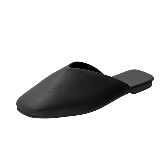 UDAUDU Womens Mules Loafers Square Toe Slip On Closed Toe Mule Flats Non Slip Casual Slides Shoes Soft Breathable Backless Loafers Black Size 8