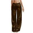 thumbnail image 2 of SELONE Casual Pants for Women Plus Size Brown Lounge Pants with Pockets Elastic Waist Full Length Trouser Loose Long Beach Pants Pull on Solid Straight Lightweight XL Tall Breathable Summer Clothes, 2 of 8