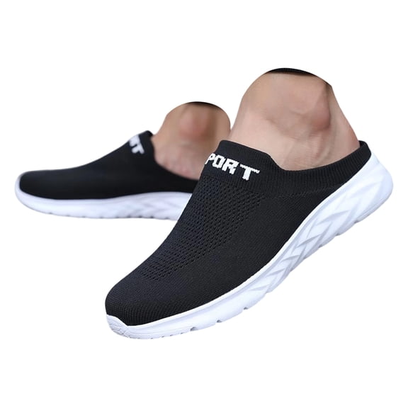 Men's Orthopedic Slip-On Mules for Plantar Fasciitis Arch Support Recovery Sneakers Lightweight Knit Walking Shoes(White,Size 9.5)