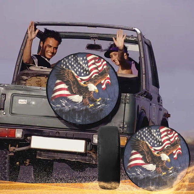 Fiudx Artículos en oferta con ofertas flash Funda de poliuretano para rueda de repuesto de coche con temática del Día de la Independencia