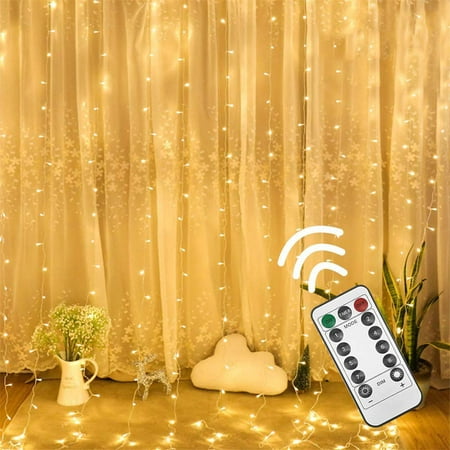 9.8 Ft Window Curtain String Lights with Remote, 300 LED Fairy Twinkle Lights Fits for Bedroom Wedding Party Wall