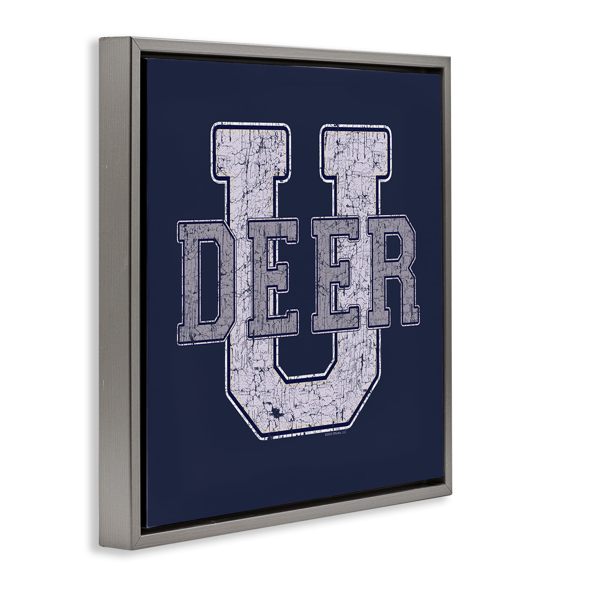Stupell Industries Deer U College Varsity Novelty & Humor Painting Gray Floater Framed Canvas Art Print Wall Art, 25 x 25