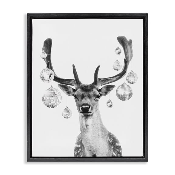 Stupell Industries Art Deco Disco Balls & Fawn Black Floating Frame Canvas Art, 17 x 21, by Victoria Barnes