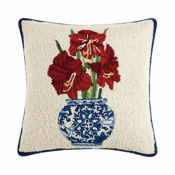 16 x 16 in. Holiday Chinoiserie Amaryllis Hook Pillow
