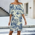 thumbnail image 2 of Blue Willow Chinoiserie Blue And White Women's Off The Shoulder Ruffles Summer Wedding Guest Loose Casual Party Beach Dress, 2 of 9