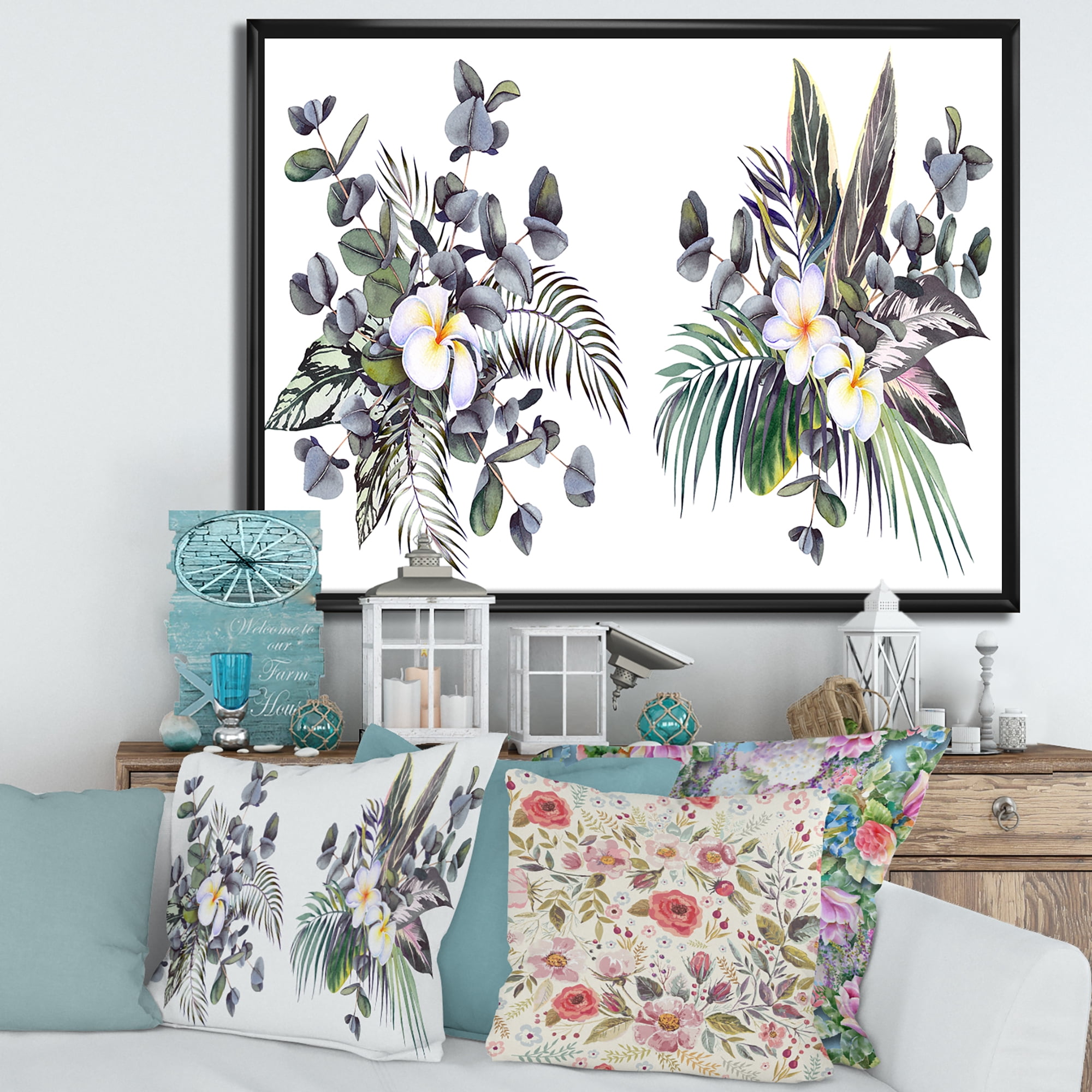 Designart 'Plumeria Frangipani Flowers With Tropical Bouquets' Traditional Framed Canvas Wall Art Print