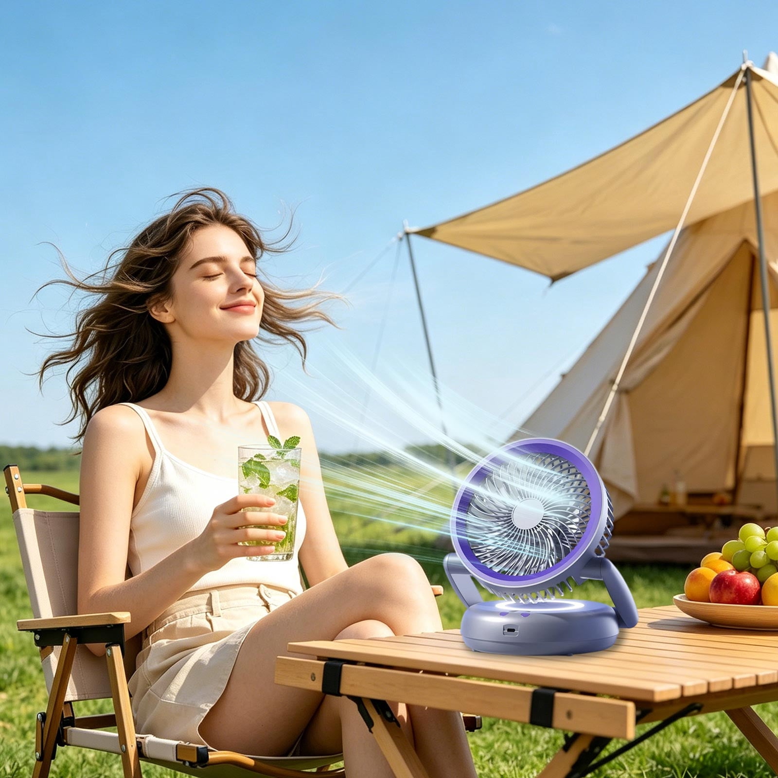 Lenkho Multifunctional Foldable Desk & Wall Fan, 2-in-1 Rechargeable Circulating Fan, 360° Adjustable Angle, Small Desktop Fan with Night Light, Ideal for Home, Office, Kitchen