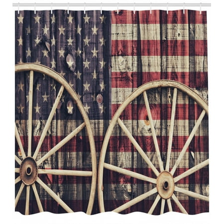 Western Shower Curtain Antique Cart Carriage Wheels With American