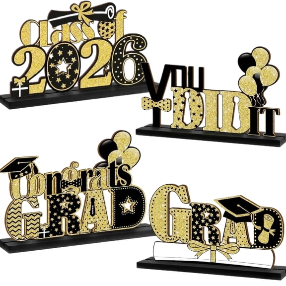 Graduation Table Decorations 2026, Black and Gold Graduation Decorations 2026, Class of 2026 Decorations, Centerpieces for Graduation, Set of 4 Wooden Class Did Grad Table Signs