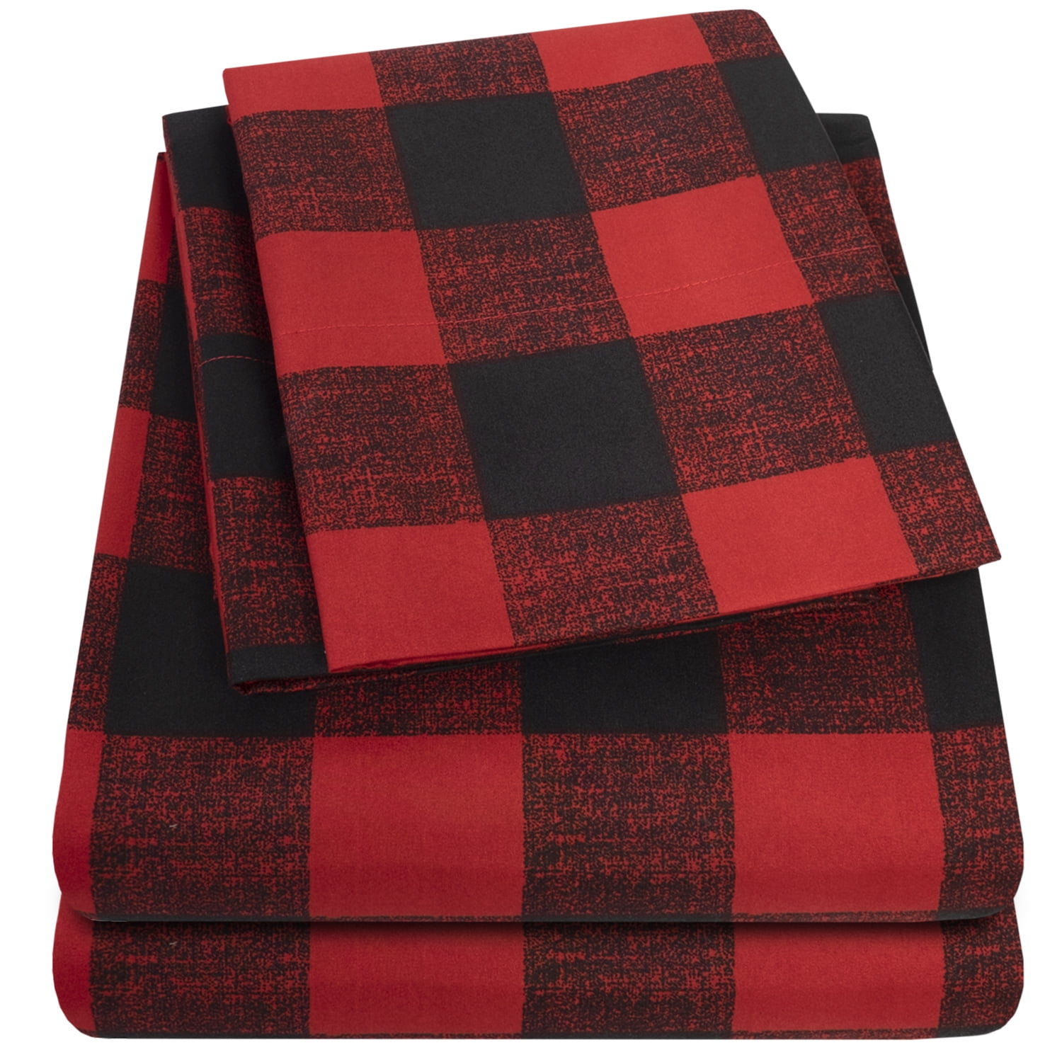 Sweet Home Collection 1800 Series Buffalo Plaid Black and Red 4 Piece Bed Sheet Set - Twin