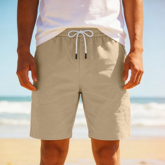 Men's Casual Cargo Shorts Quick Dry Breathable Elastic Waist Drawstring Multi-Pocket Lightweight Outdoor Hiking Athletic Summer | AKLJWH,Khaki L