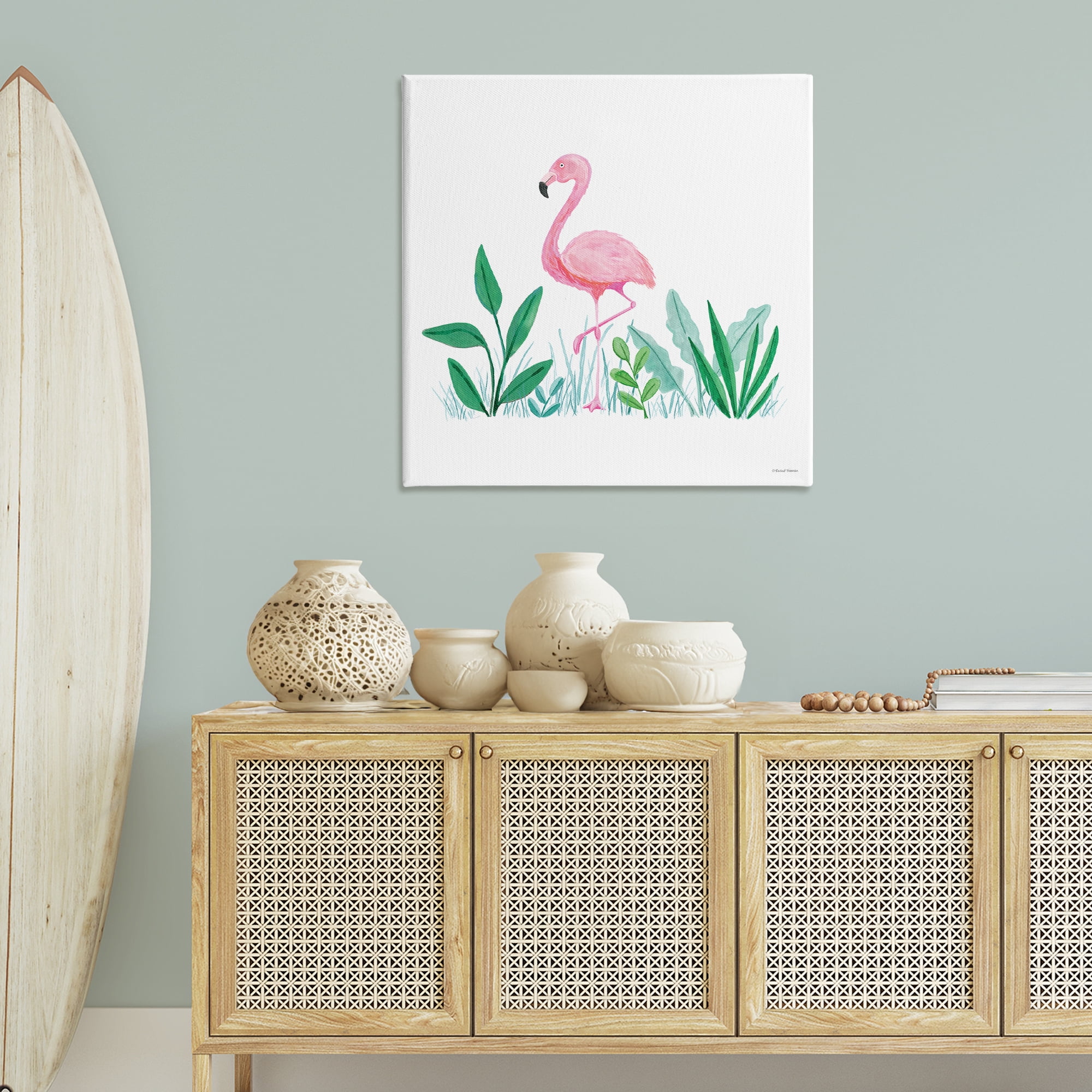 Stupell Industries Summer Flamingo & Fronds Animals Painting Wrapped Canvas Art Print Wall Art, 36 x 36