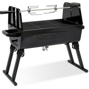 Brand-Man Foldable Rotisserie Grill with Motor, Portable 2-in-1 Charcoal Spit Roaster & BBQ Grill, Stainless Steel, Adjustable Height, Easy Setup for Camping Backyard & Tailgating