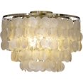 thumbnail image 2 of Coastal Natural Capiz Shell Tiered Flush Mount Ceiling Light with Antique Gold Metal Unique Tiered Seashell Close to Ceiling Lamp for Dining Room Living Room (W 18"), 2 of 9