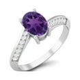 thumbnail image 2 of 1.56 Cts Oval Amethyst 925 Sterling Silver Solitaire Accent Woman Halo Valentines Day Gifts Ring, 2 of 4
