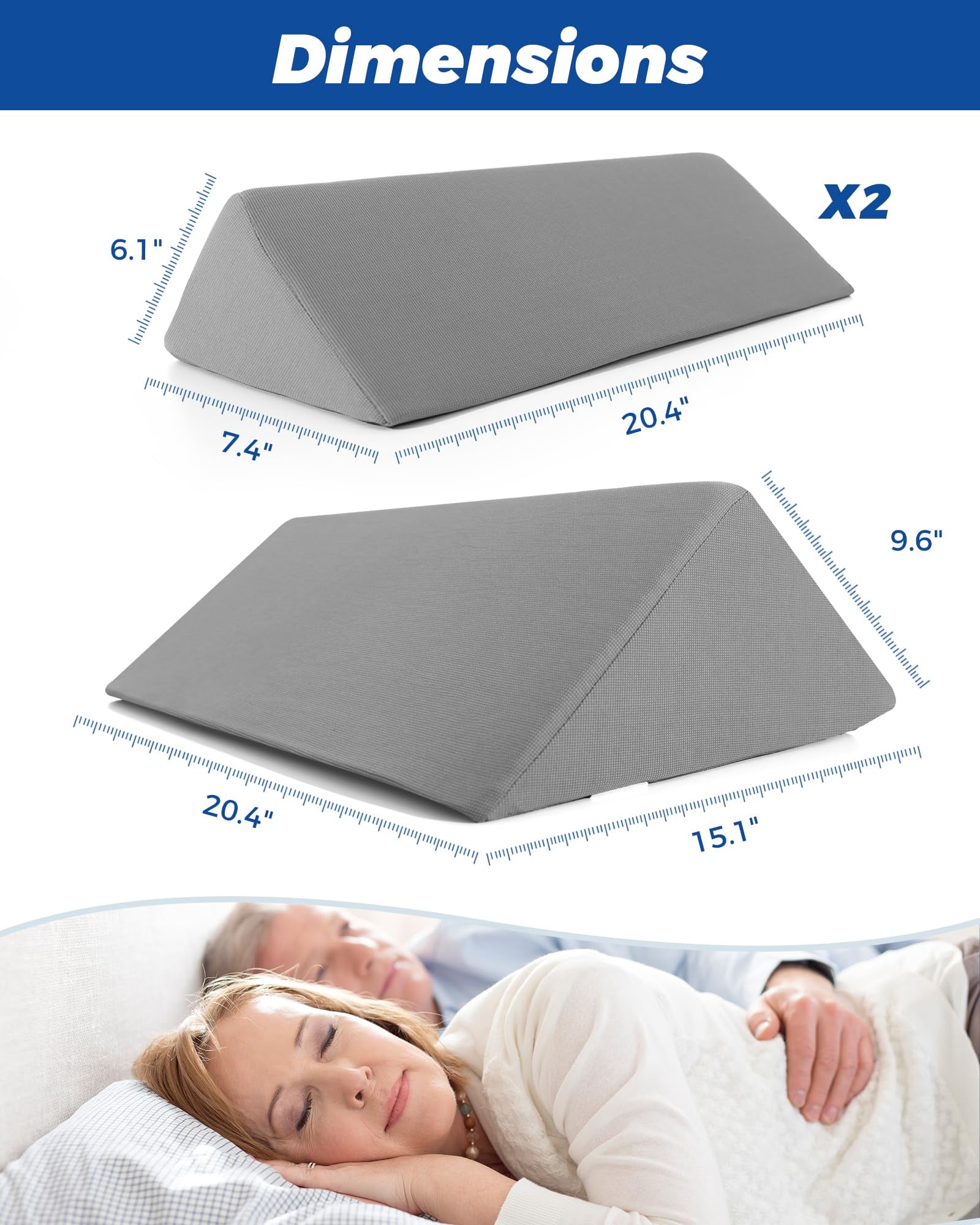 Positioning Wedge Pillow For Side Sleeping (3 In 1)  40 Degree Triangle Bed Wedges & Body Positioners Preventing After Knees Elevated Grey
