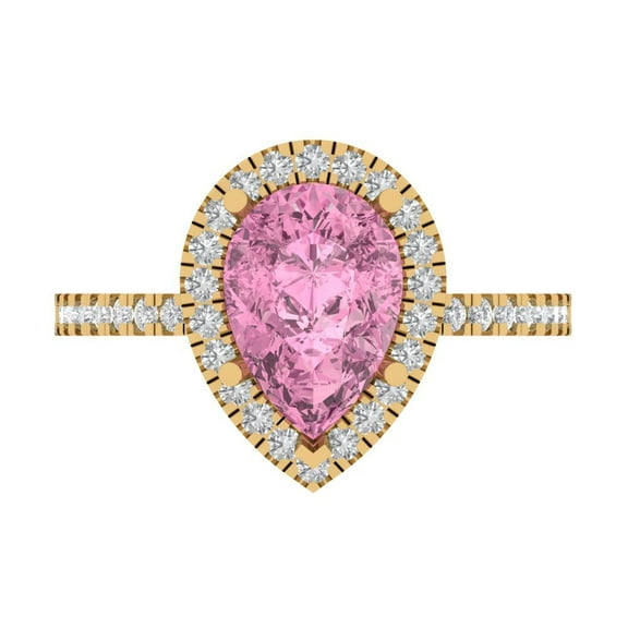 Halo Engagement Ring for Women - 2.38ct Simulated Pink Diamond in 18K Yellow Gold Promise Ring