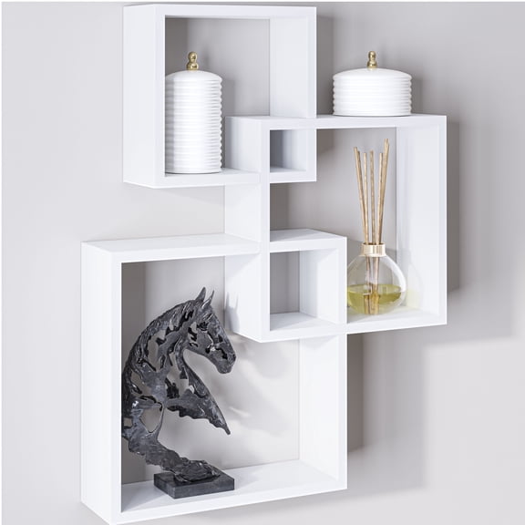 Ballucci Interlocking Cube Floating Shelves, Wall Mount Wood Square Box Shelves, White