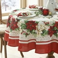 thumbnail image 6 of Christmas Holiday Presley Red and White Poinsettia Bordered 70 inch Round Fabric Tablecloth, 6 of 8