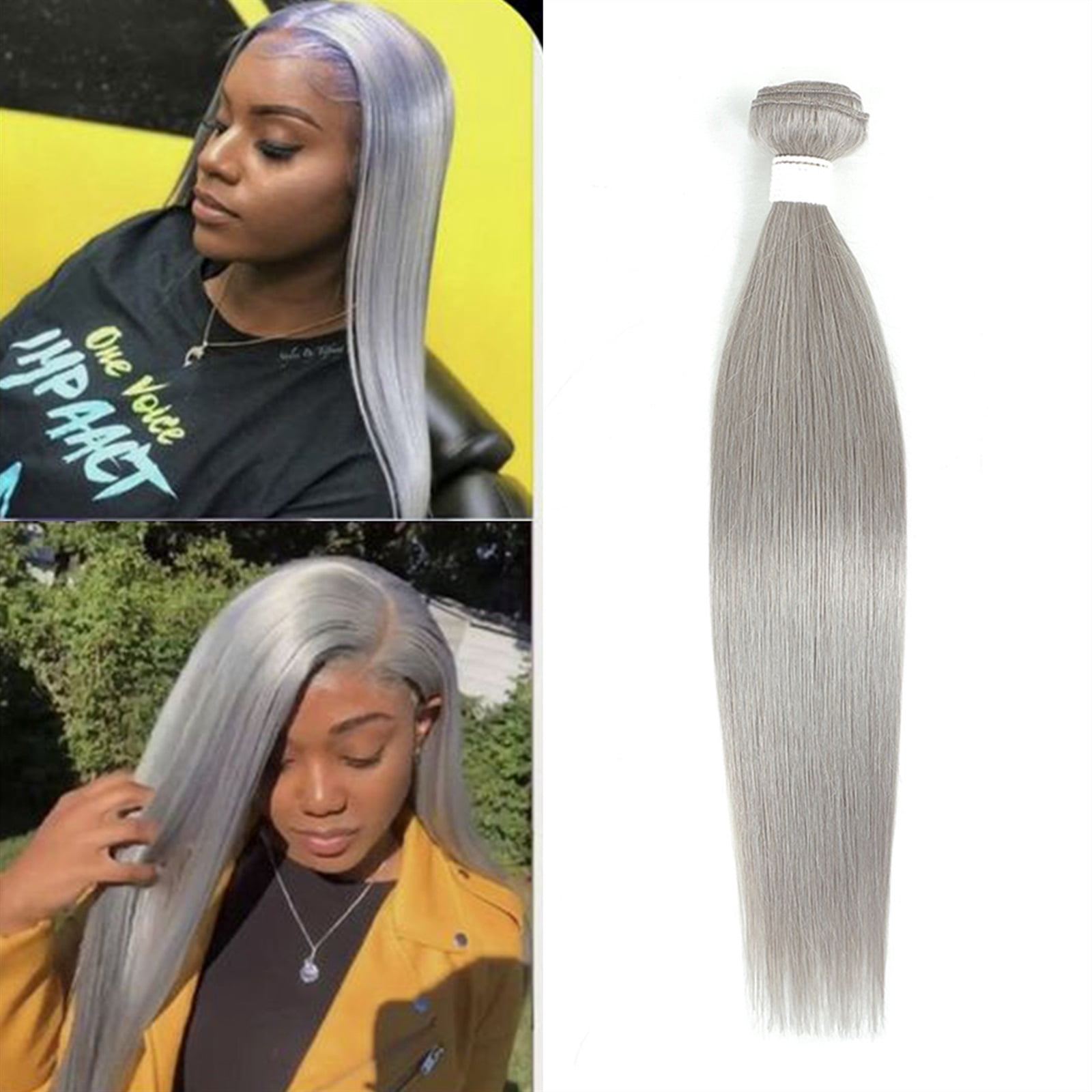Straight Bundles with Frontal 13x4 Silver Colored Hair 3 Bundles With Closure Brazilian Remy Human Hair Extensions