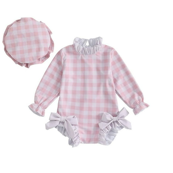 PMVFHDE One Piece Swimsuits Girl Swimsuits Baby Girl Swimsuit Baby Girls Long Sleeve Swimsuit Romper With Hat Bathing Suit Beach Rash Guard Pink,0-3 Months
