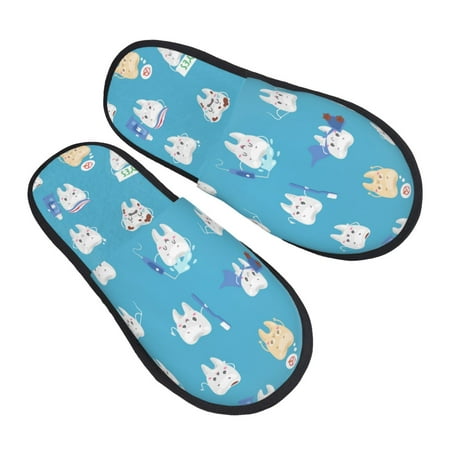 

Jgfou Cute Healthy Teeth Print Womens Cozy Memory Foam Slippers Soft Warm Slip On House Slippers Anti-Skid Rubber Sole Creative Gifts for Women Mom Girlfriend