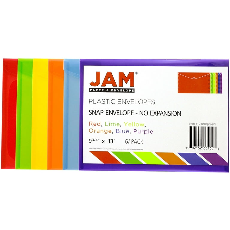 JAM PAPER Plastic Envelopes with Snap Closure - Letter Booklet - 9 3/4 x 13  - Clear - 12/Pack