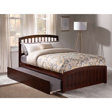 Modern Full Platform Bed with Footboard & Trundle - Walnut Finish Bedroom Furniture